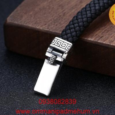 Vòng đeo tay bạc thái thần chú Om Mani Padme Hum và chủng tử Hri